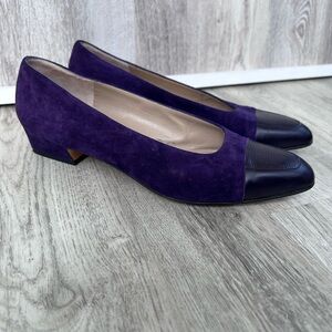Salvatore Ferragamo Kitten Heel Womens 7.5 B Cap Toe Purple Suede Made In Italy